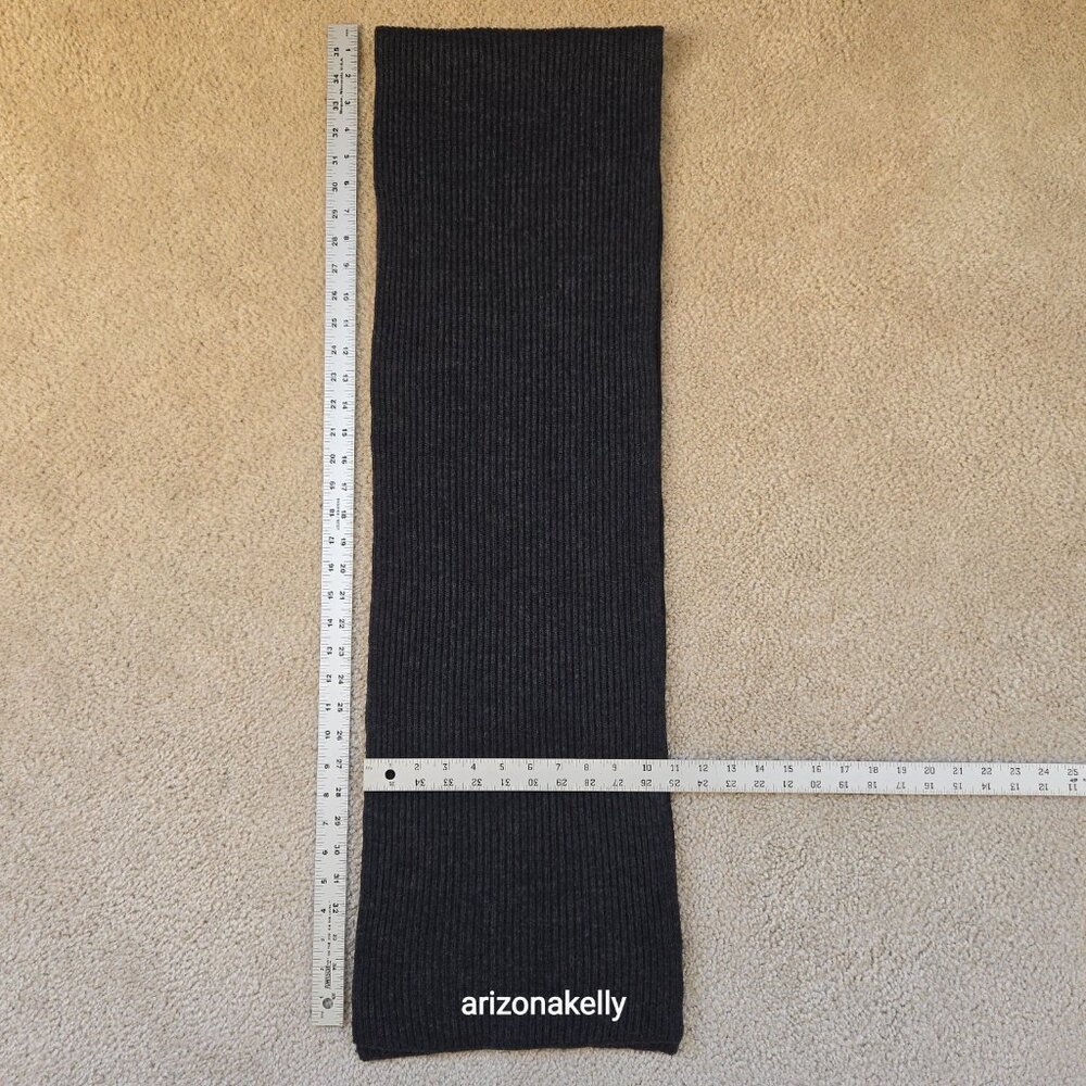 NWOT Extra Fine Merino Wool Scarf Italian Yarn Charcoal Grey Ribbed - Picture 3 of 13